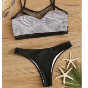 NEW 3 piece black and white mesh bikini
